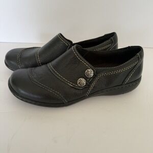 CLARKS bendables Leather loafers Women's 7.5 M Black Flats comfort Supportive